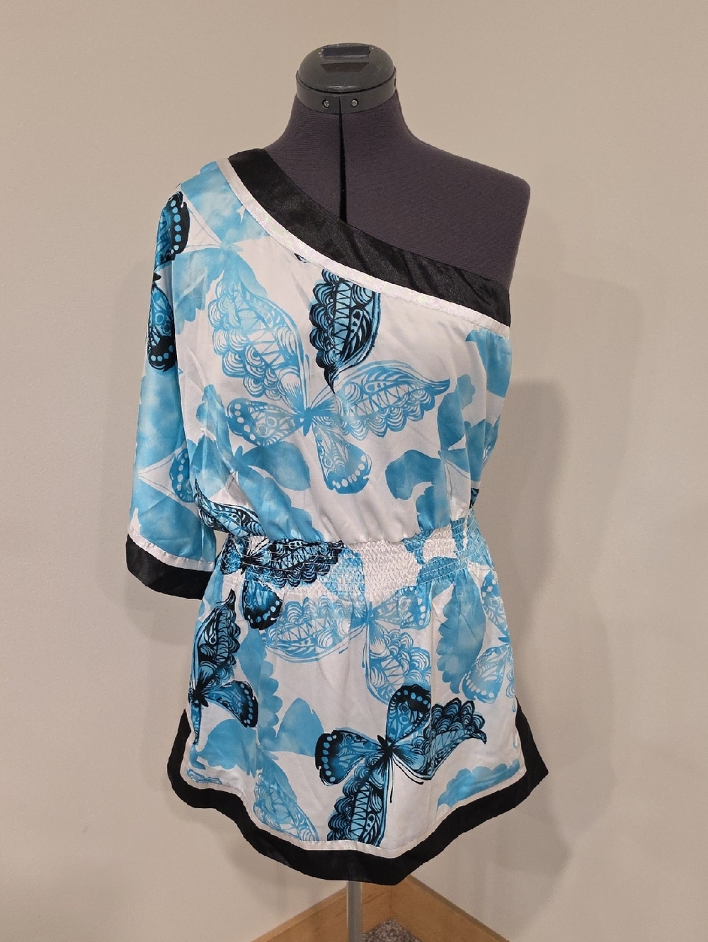 Studio Y Blue Butterfly One-Shoulder Tunic
